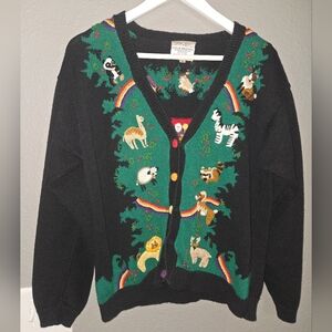 Susan Bristol Vintage Noahs Ark Cardigan Sweater Size Medium